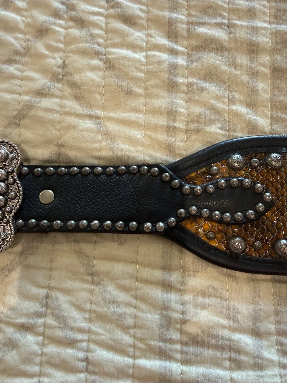 Double J Saddlery Studded Western Belt with Ornate Silver Buckle